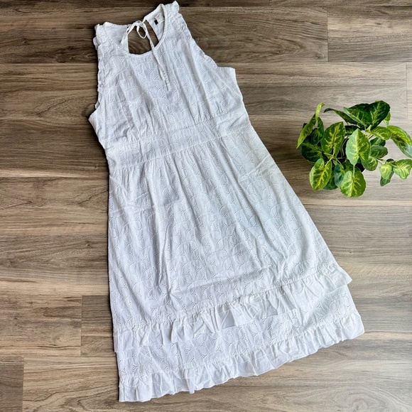 J.Crew White Eyelet Sleeveless Keyhole Back Ruffle Hem Halter Dress – Size 4 - Picture 11 of 11